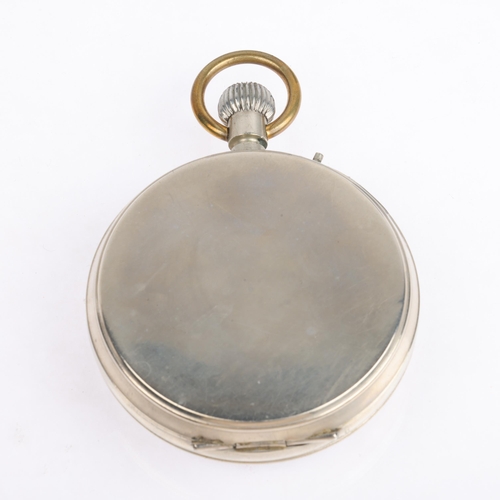 1073 - An Antique nickel open-face keyless Goliath pocket watch, white enamel dial with hand painted Roman ... 