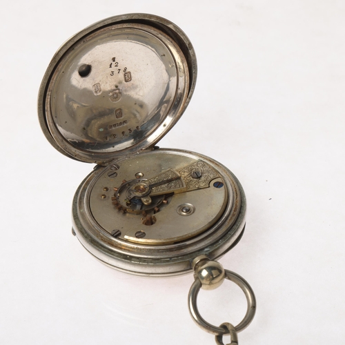 1087 - A 19th century Swiss silver plated open-face key-wind pocket watch, copper dial with applied Gothic ... 