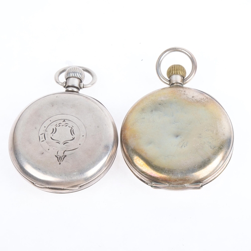 1088 - 2 silver open-face keyless pocket watches, comprising Wards Stores Ltd, and Rhetia, largest case wid... 