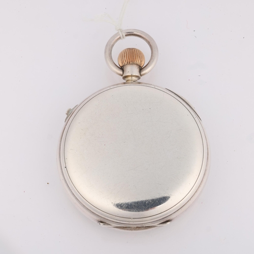 1096 - An early 20th century silver open-face keyless Williams Patent Fast Beating chronograph pocket watch... 