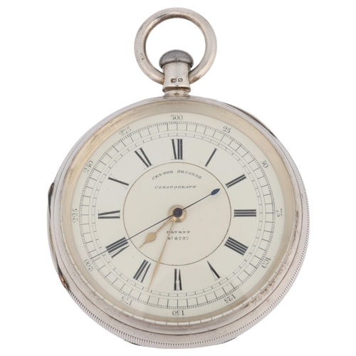 1097 - A late 19th century silver open-face key-wind centre seconds chronograph lever pocket watch, by E Wi... 