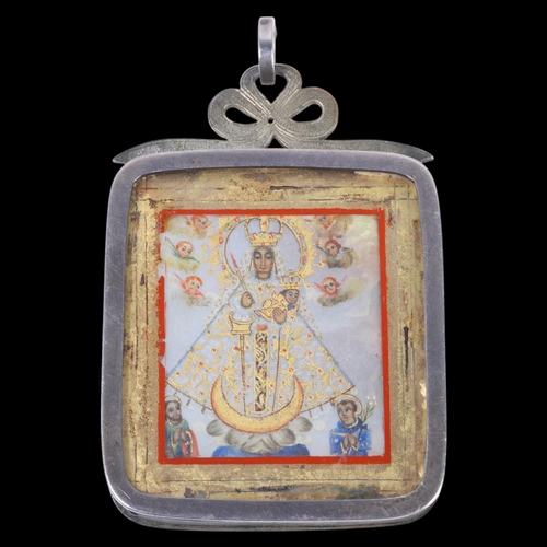 1457 - A large Spanish Colonial School devotional reliquary pendant, possibly from Cuzco, Peru 18th century... 