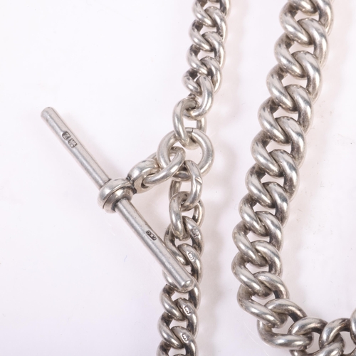 1468 - An Antique silver graduated solid curb link Albert chain necklace, Frank William Cole, Birmingham 19... 