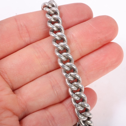 1468 - An Antique silver graduated solid curb link Albert chain necklace, Frank William Cole, Birmingham 19... 