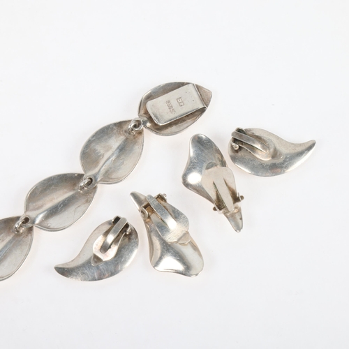 1556 - Various Danish modernist sterling silver jewellery, comprising E Dragsted leaf bracelet, 20cm, and 2... 