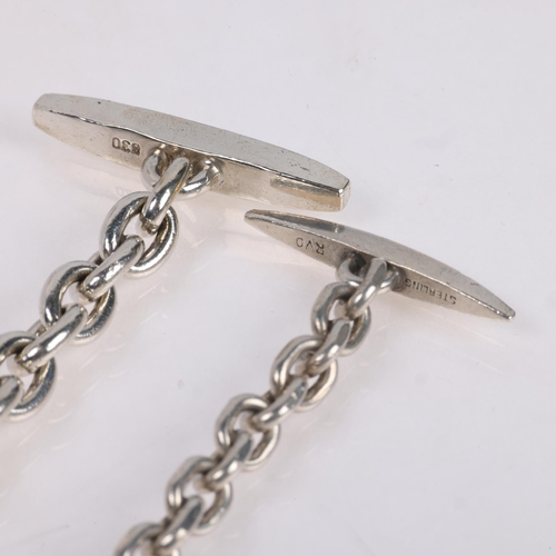 1557 - 2 Danish sterling silver anchor cable link chain bracelets, makers include Robert Valentine Olsen, 2... 