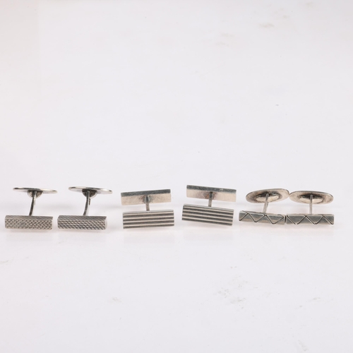 1562 - 3 pairs of Danish modernist silver cufflinks, makers include Axel Holm, largest panel 21.3mm, 40g to... 