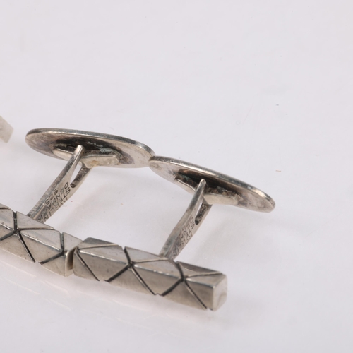 1562 - 3 pairs of Danish modernist silver cufflinks, makers include Axel Holm, largest panel 21.3mm, 40g to... 