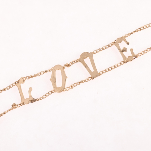 1114 - A Vintage 9ct gold 'I Love You' bracelet, Fred Manshaw Ltd, London 1965, band width 13mm, 18.5cm, 4.... 