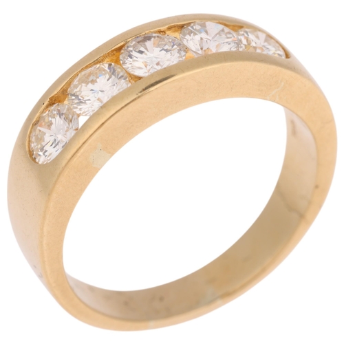 1117 - An 18ct gold five stone diamond ring, channel set with modern round brilliant-cut diamonds, total di... 