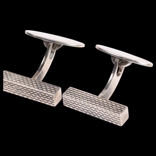 1562 - 3 pairs of Danish modernist silver cufflinks, makers include Axel Holm, largest panel 21.3mm, 40g to... 