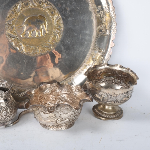 1808 - Various Indian silver, including Kutch cream jug, tea tray, etc, tray 30cm