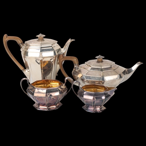 1810 - An Art Nouveau George V silver 4-piece tea set, Manoah Rhodes & Sons Ltd, Sheffield 1922, faceted oc... 