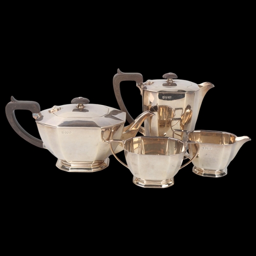 1811 - An Elizabeth II silver 4-piece tea set, Cooper Brothers, Sheffield 1968, faceted octagonal form, wit... 