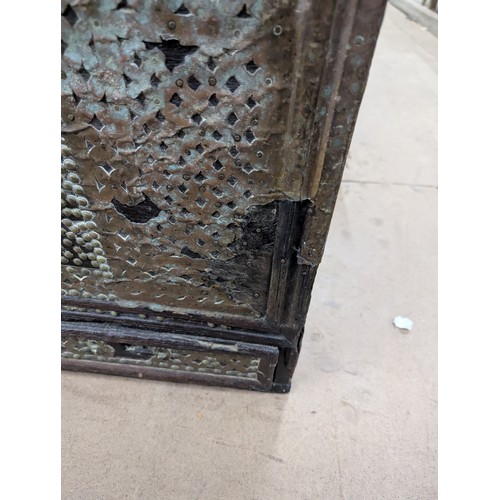 2218 - A 19th century Zanzibar trader's chest of hardwood construction, with copper and studded brass decor... 