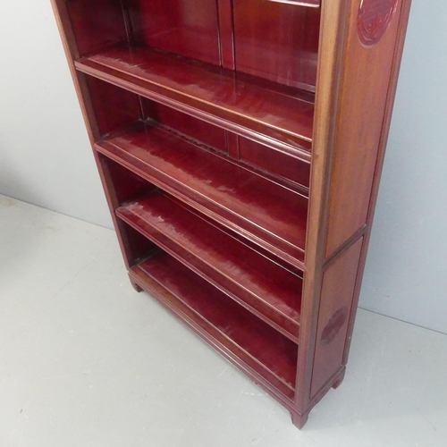 2113 - A Chinese hardwood open bookcase with five adjustable shelves. Width 106cm, height 208cm, depth 27cm... 