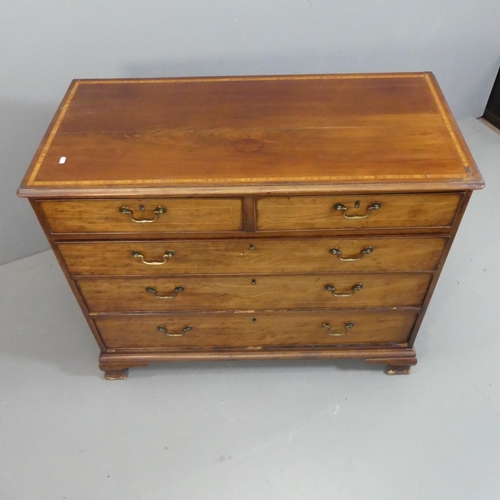 2134 - A Georgian mahogany and satinwood strung chest of two short and three long drawers, with walnut draw... 