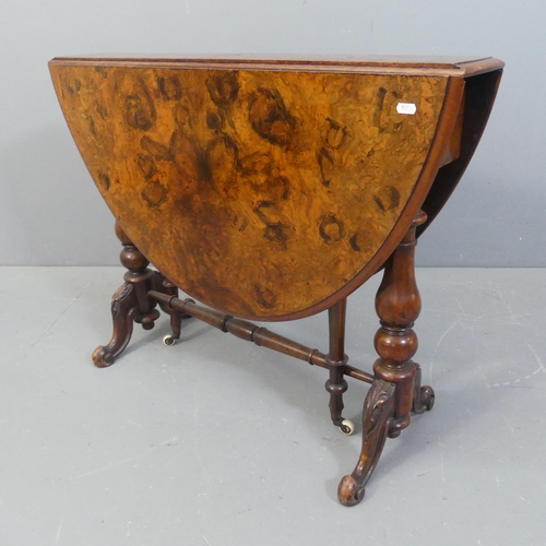 2154 - A 19th century walnut Sutherland drop-leaf table. Width 89cm, height 67cm, depth 16cm.