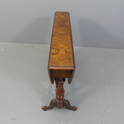 2154 - A 19th century walnut Sutherland drop-leaf table. Width 89cm, height 67cm, depth 16cm.