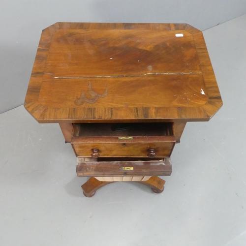 2171 - A William IV crossbanded mahogany and rosewood sewing table, with single frieze drawer above basket ... 