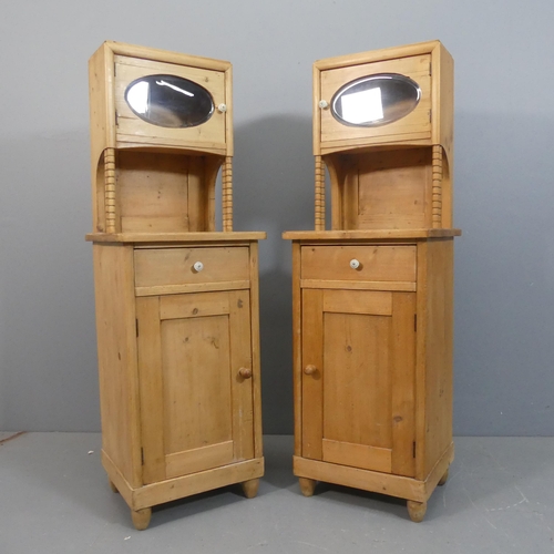 2175 - A pair of antique Dutch pine bedside cabinets. Width 45cm, height 137cm, depth 37cm.