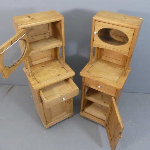 2175 - A pair of antique Dutch pine bedside cabinets. Width 45cm, height 137cm, depth 37cm.