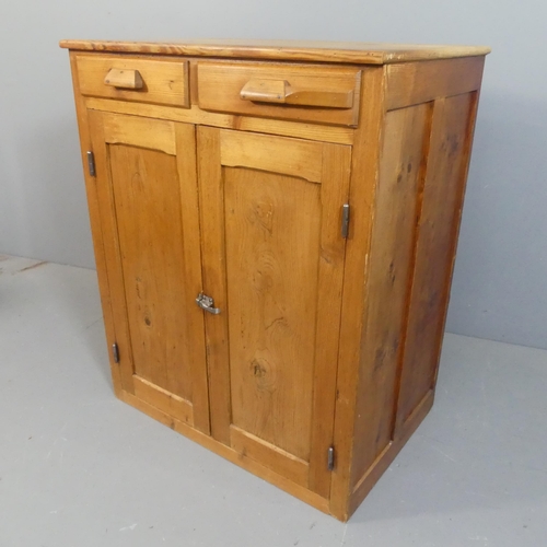 2199 - An antique pine larder cupboard, with two drawers over two panelled doors and shelf fitted interior.... 