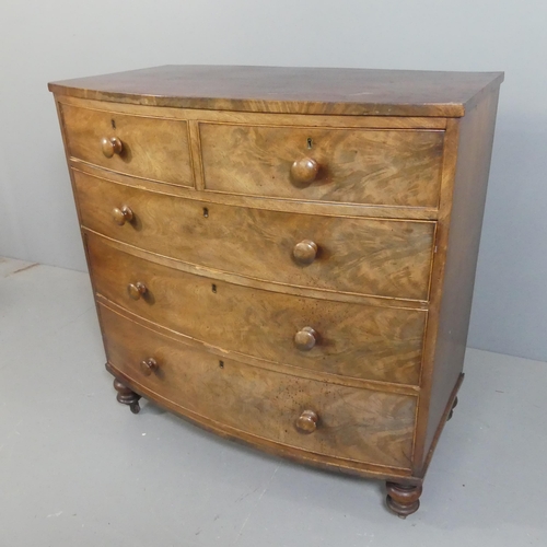 2201 - A 19th century mahogany bow-front chest of two short and three long drawers. Width 105cm, height 108... 