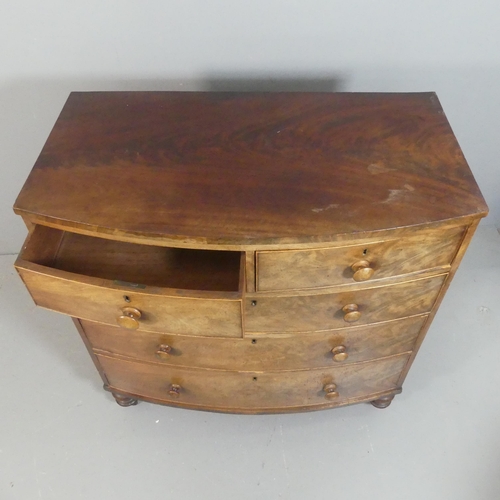 2201 - A 19th century mahogany bow-front chest of two short and three long drawers. Width 105cm, height 108... 