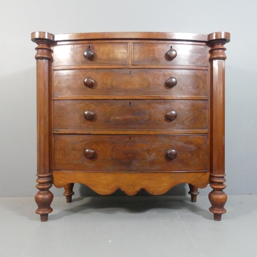 2202 - A Victorian mahogany chest of two short and three long drawers, with two pilasters and turned legs. ... 