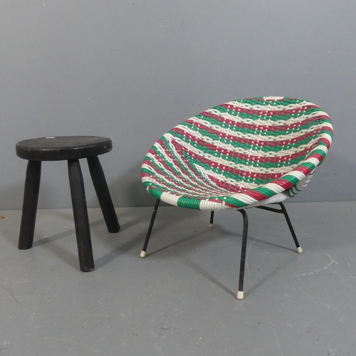 2210 - A mid-century child's satellite chair, and an ebonised milking stool, height 31cm. (2)