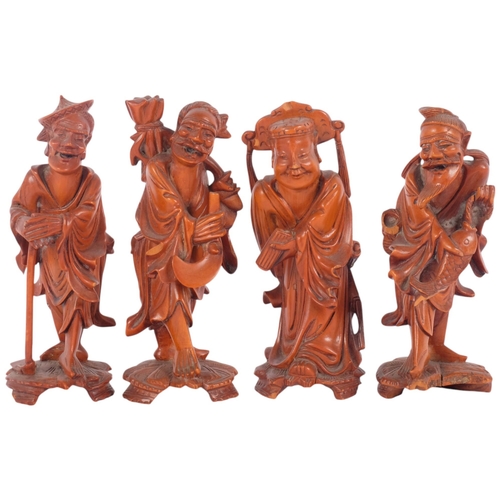 129 - 4 x 19th century Chinese carved boxwood elder figures, 12cm