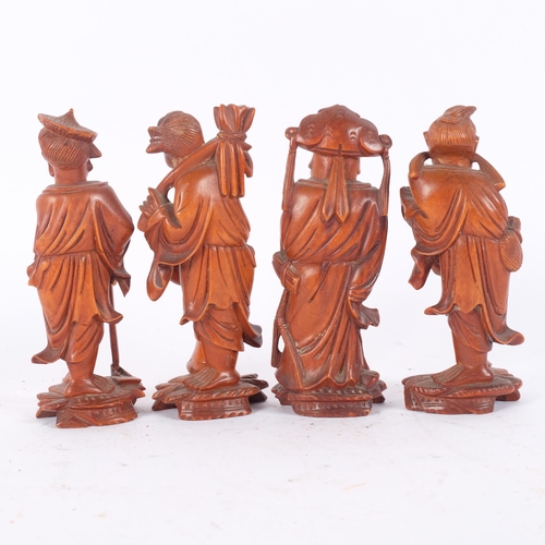129 - 4 x 19th century Chinese carved boxwood elder figures, 12cm
