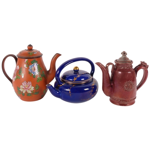 133 - 3 teapots, including Wedgwood Burnt Orange pottery teapot, Wedgwood Japonaise teapot, and a Russian ... 