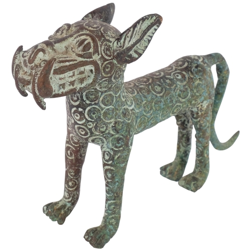 137 - A reproduction African Tribal Benin bronze leopard figure, L20cm