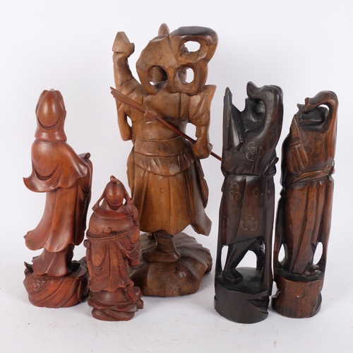 138 - A group of Chinese carved wood deity figures, largest 34cm (5)