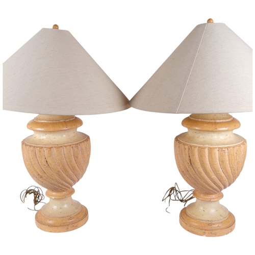 146 - A large pair of painted plaster urn table lamps, by Casual Lamps of California, dated 1991, with fit... 