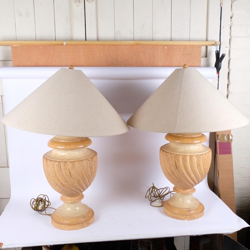 146 - A large pair of painted plaster urn table lamps, by Casual Lamps of California, dated 1991, with fit... 