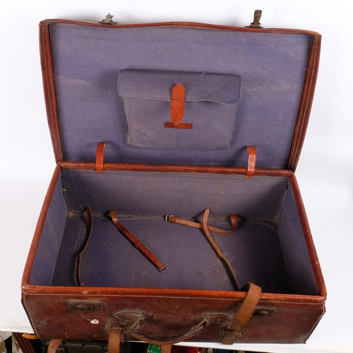 151 - An Antique leather-covered travelling suitcase marked RHS, W71cm