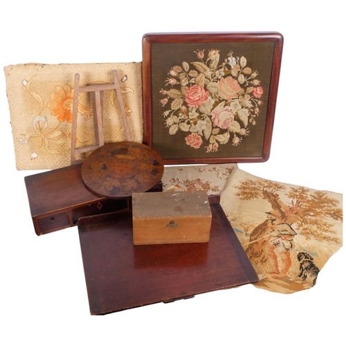 152 - Various collectables, including embroidered panel, Oriental gold braid embroidered panel, etc