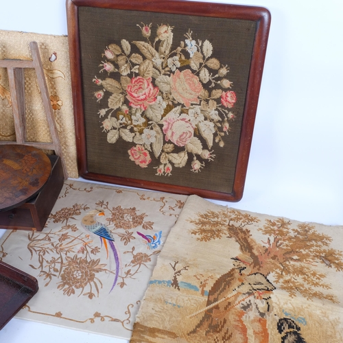 152 - Various collectables, including embroidered panel, Oriental gold braid embroidered panel, etc