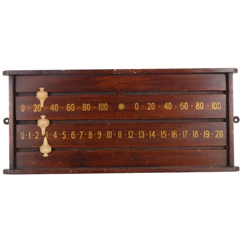 156 - A Vintage stained oak snooker scoreboard, 27cm x 61cm