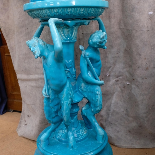 16 - A large Art Nouveau Majolica pottery jardiniere on stand, in the style of Jerome Massier, blue glaze... 