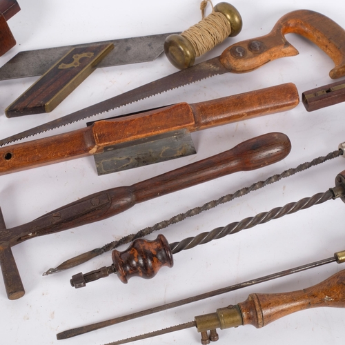 164 - A box of various Vintage tools, including brass-mounted squares, marking gauges, screwdrivers, etc (... 