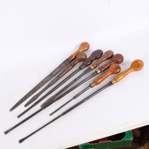 165 - A group of Vintage Turnscrew screwdrivers, including some brass-mounted, longest 72cm (7)