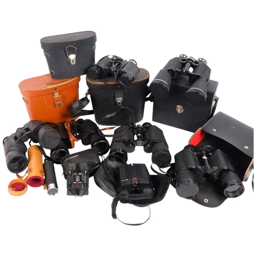 200 - A collection of various binoculars, including a Praktica W10X 50P, a pair of Zenith 10x50 no. 40051,... 