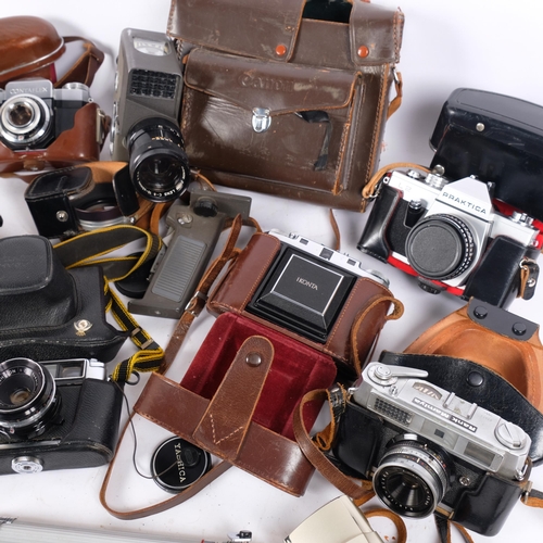 202 - A collection of various Vintage cameras, including a Zeiss Ikon Contaflex, cased, a Canon zoom 8 cin... 