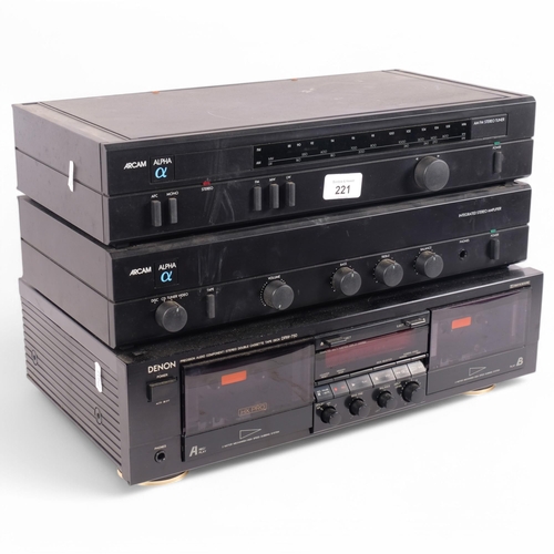 206 - An Arcam Alpha stereo tuner, stereo amplifier, and a Denon DRW-750 double-cassette tape deck