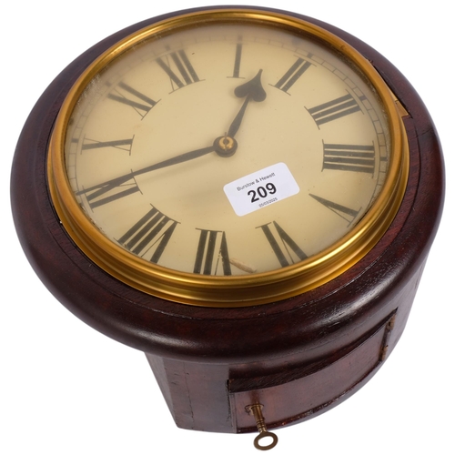 209 - A mahogany-cased dial wall clock, with single fusee movement, complete (with pendulum A/F), overall ... 