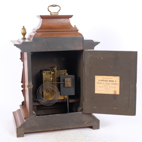 25 - An early 20th century mahogany 8-day bracket clock, with label for Loffler Brothers of Kilburn, gilt... 